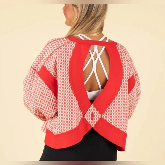 FP Movement Long Sleeve Textured My Time Tee in Victory Red Sz M NWT - Picture 3 of 9